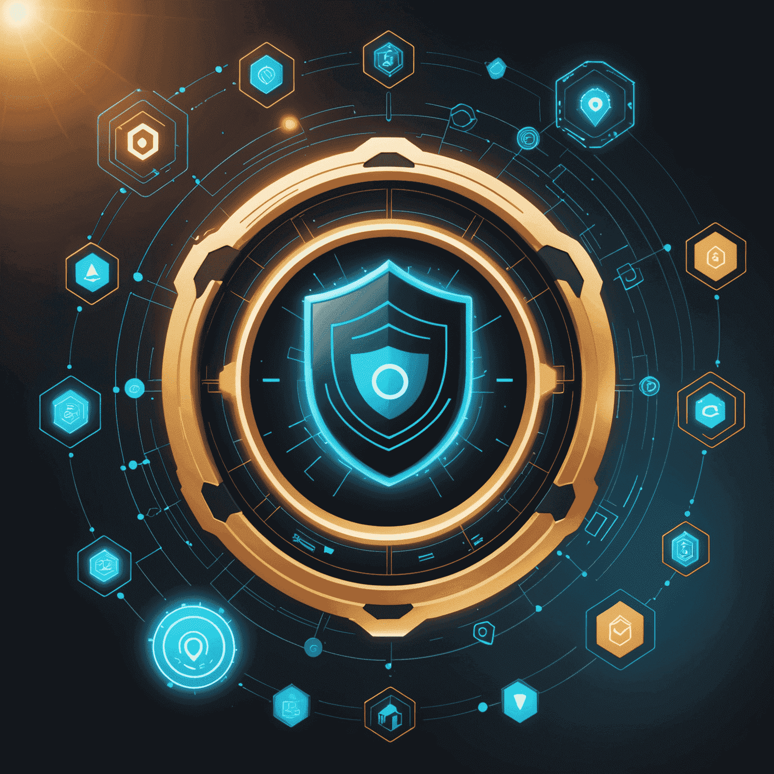 A digital representation of a virtual card with various benefits icons floating around it, showcasing security, speed, and convenience in a futuristic design