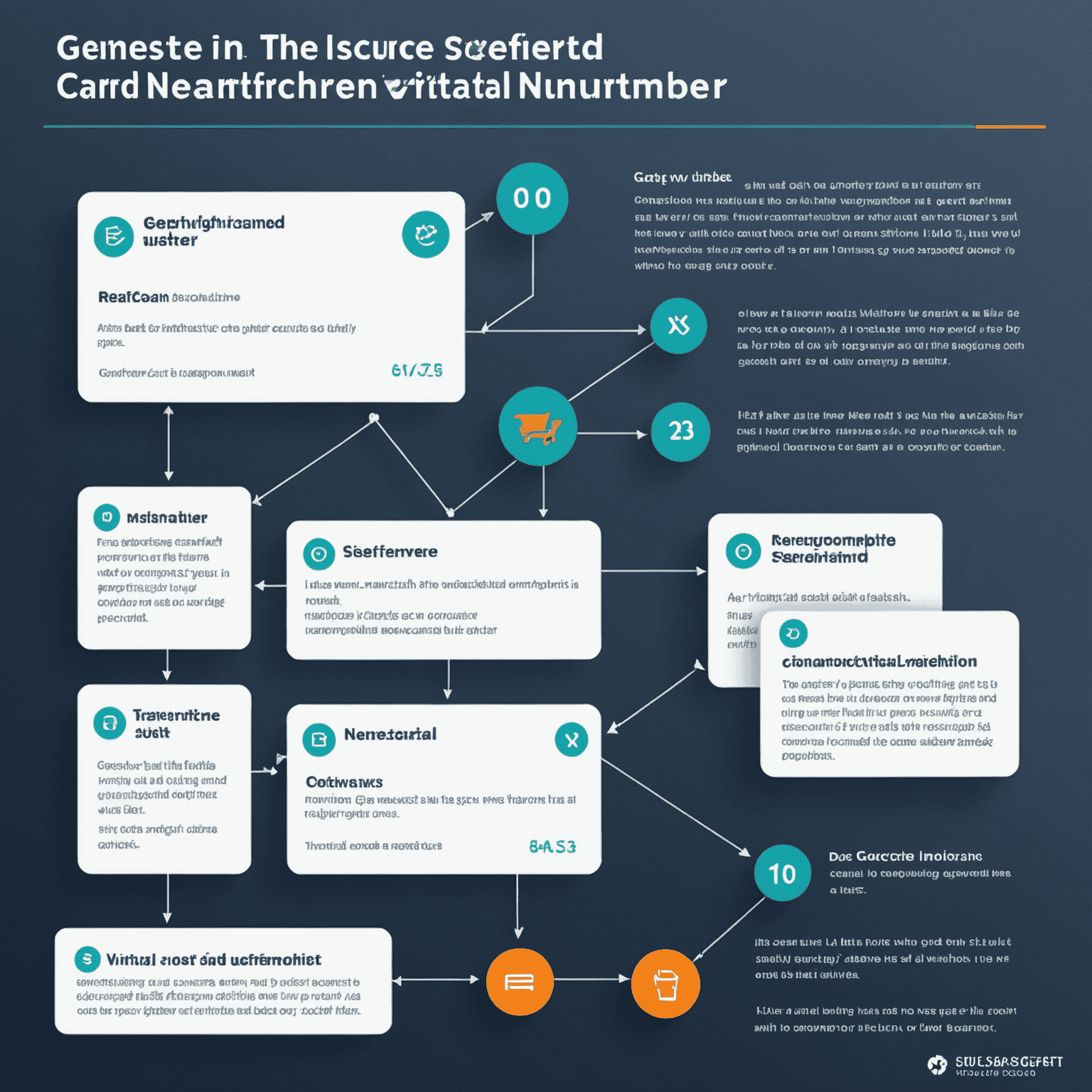 An infographic showing the process of generating a one-time use virtual card number, with steps illustrated from user request to secure transaction completion.