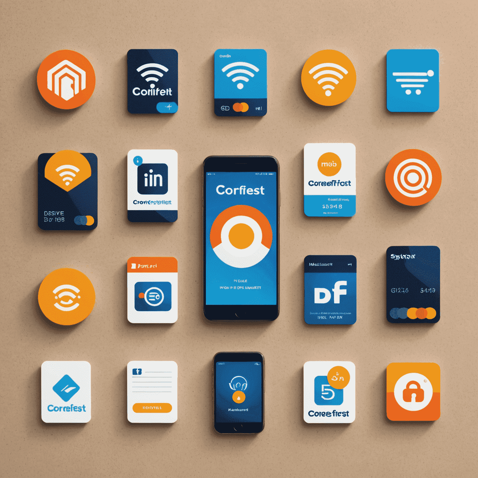 A series of connected icons representing different digital payment platforms and mobile wallets, with CoreFirst Virtual Card at the center, showcasing its integration capabilities